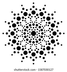 Abstract radial shape. Round element for the center of the composition. Laser cutting template. Medallion is composed of dots of different sizes. Vector copy.
