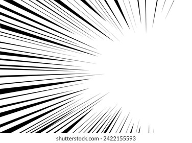 Abstract radial speed corner background. Manga style comics book hero force effect. Monochrome movement layout. Black and white dynamic speed stripes template.