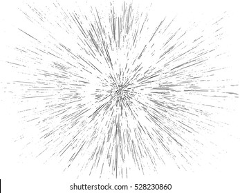 Líneas negras de movimiento de velocidad radial abstracta, fondo de ráfagas de estrella, estilo de sello grunge. Archivo vectorial EPS 10 incluido