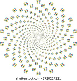 Abstractas diseño en espiral radial con vibrantes grupos ovalados multicolores sobre un fondo blanco, ideal para la marca festiva, carteles hipnóticos de ilusión óptica, fondos digitales modernos y Plantillas creativas de logotipos.