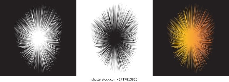 Abstract radial starburst line pattern. Abstract black and white radial lines forming a sharp starburst, representing energy, motion, and dynamic explosion on a clean background.EPS10AI.