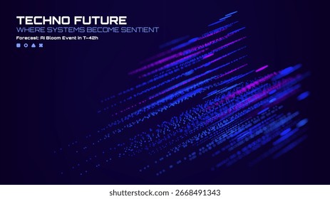 Fluxo radial abstrato de partículas de dados, conceito de fluxo de dados digitais e fundo de tecnologia futurista.