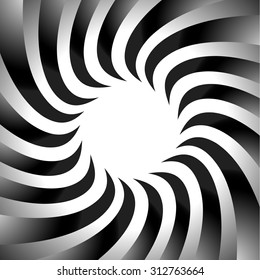 Abstract radial vector graphics in black and white. Spiral, vortex element.