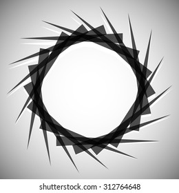 Abstract radial vector graphics in black and white. Spiral, vortex element.