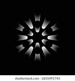 Raio de gradiente branco radial abstrato estourado no fundo preto. Ilustração do vetor de ruptura radial escura com raios de gradiente brancos