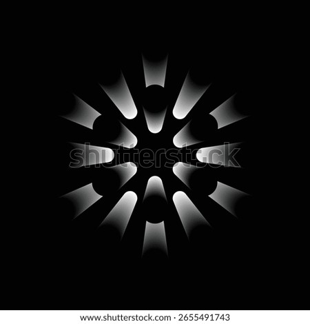Abstract Radial White Gradient Ray Burst on Black Background. Dark Radial Burst Vector illustration with White Gradient Rays