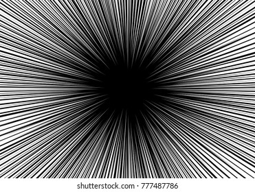 Abstract radial white line zoom speed on black for comic cartoon background vector illustration.