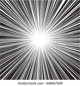Abstract radial zoom black speed line on white for comic vector illustration.