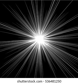 Abstract Radial Zoom Speed Light On Black Effect For Cartoon Comic Book,Sun Ray Or Star Burst Element