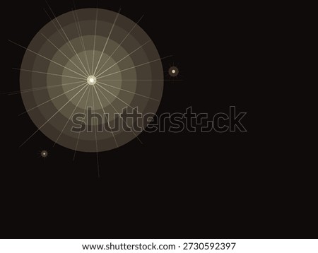 Abstract radiant globe with glowing light beams emanating from a central point, isolated on a dark background, modern minimalist style