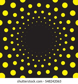 Abstract radiating dot pattern background in black and yellow