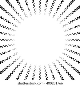 Abstract radiating lines element. Jagged, zigzag (wavy) lines converging. Abstract monochrome element. Bursting irregular lines.