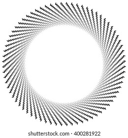 Abstract radiating lines element. Jagged, zigzag (wavy) lines converging. Abstract monochrome element. Bursting irregular lines.