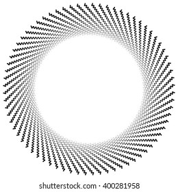 Abstract radiating lines element. Jagged, zigzag (wavy) lines converging. Abstract monochrome element. Bursting irregular lines.