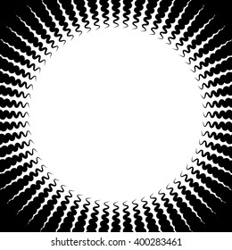 Abstract radiating lines element. Jagged, zigzag (wavy) lines converging. Abstract monochrome element. Bursting irregular lines.