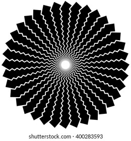 Abstract radiating lines element. Jagged, zigzag (wavy) lines converging. Abstract monochrome element. Bursting irregular lines.