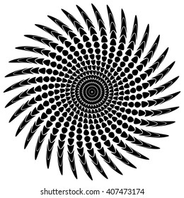 Abstract radiating motif, concentric monochrome element on white