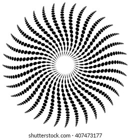 Abstract radiating motif, concentric monochrome element on white