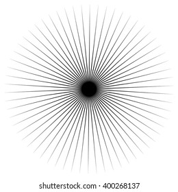 Abstract radiating spiky element. Radial shape with thin spokes. Abstract monochrome motif isolated on white.