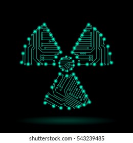 Abstract radiation sign in the form of an electronic circuit. Vector illustration.