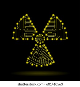 Abstract radiation sign in the form of an electronic circuit. Vector illustration.