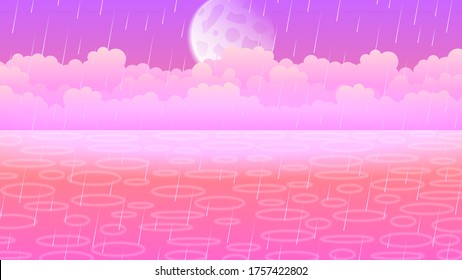 Abstract Rain Background Ocean Sea Vector With Moon And Clouds Nature Design