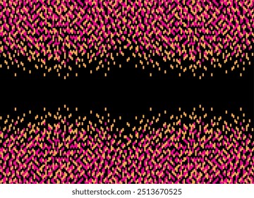 Abstract rain of colored pixels on a black background. Modern vector pattern. Vector background from scattered pixels