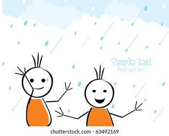 abstract rain falling background with colorful umbrellas