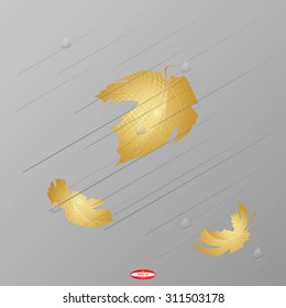 abstract rain grey background with golden leaf. vector illustration