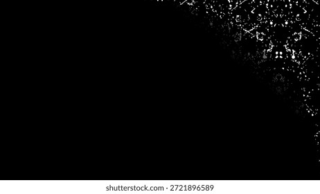 Chuva abstrata e neve cai sobre um fundo escuro preto com luz brilhante. Pintura preta e branca splash fundo textura com gotas líquidas abstratas e ilustração de padrão grunge.