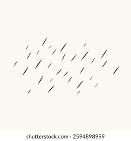 Abstract Rain vector sketch on isolated background. Hand drawn diagonal dashed lines. Random pattern with droplet imitation of downpour. Ink graphic for design, poster, card, print. Line art 