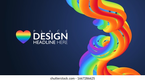 Abstract Rainbow 3D SPIRAL background with copy space. Colorful LGBTQ pride celebration banner. Vector illustration template.