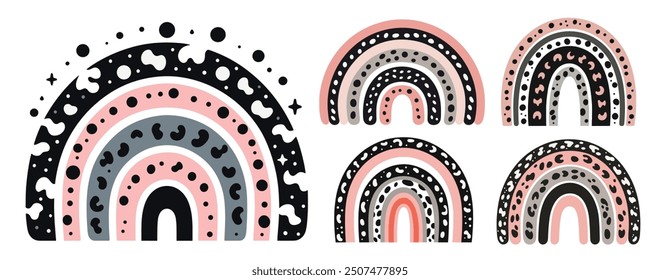 Abstract rainbow animal leopard patterns with dots and shapes vector boho illustration