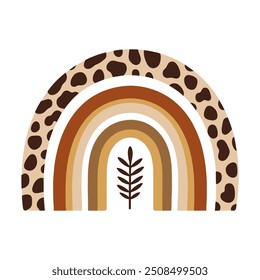 Abstract rainbow with animal print and plant vector illustration boho style