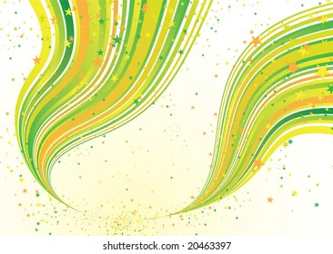Abstract rainbow background with flowing lines and random stars
