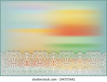 Abstract rainbow background, greeting card design, invitation with frame border lace pattern, ornate template postcard, birthday thank you card