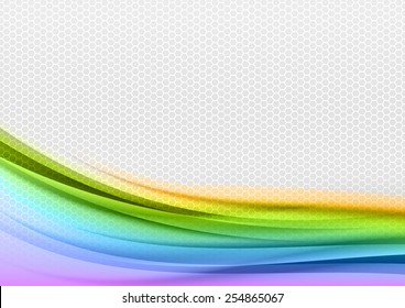 Abstract rainbow background with grey hexagon.