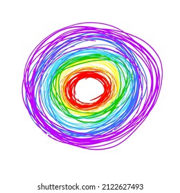 Abstract rainbow background from lines. Pencil circle Handmade. Vector illustration