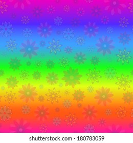 Abstract rainbow background with the many flowers