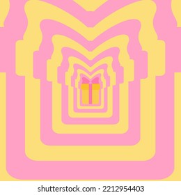 Abstract rainbow background with repeating silhouette of Christmas gift box. Concept Merry Christmas and Happy New Year. Trendy y2k retro hippie print. Hypnotic pattern. Colorful vector illustration