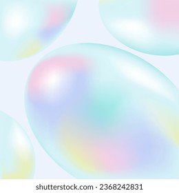 Abstract rainbow background. Soap bubbles. Iridescent colored balls Vector illustration. Gradient blurred background for design, banner, poster, webdesign. Empty space Holographic pastel colour print