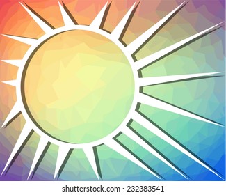 Abstract rainbow background with sun drawing on triangle patterned area