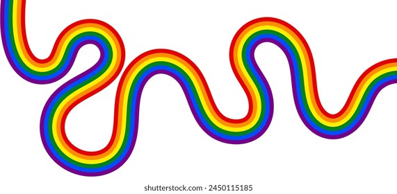 Abstract rainbow background. Abstract wavy stripes way of Pride flag colors isolated on transparent background. Pride month banner. Vector illustration.