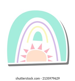 Abstract Rainbow Boho Pastel on white silhouette and gray shadow. Flat style for decorated and any design. Vector illustration.