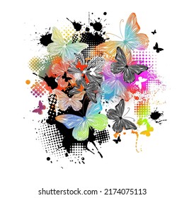 Abstract rainbow butterflies. Vector illustration