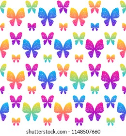 Abstract rainbow butterfly seamless pattern background. Modern swatch for greeting card, birthday party invitation, menu, wallpaper, holiday shop sale, bag print, t shirt, workshop advertising etc.