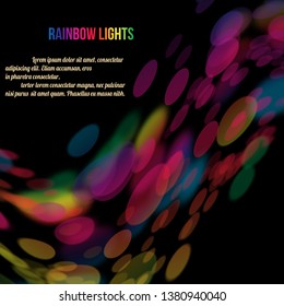 Abstract rainbow circles of light on black background,vector illustration