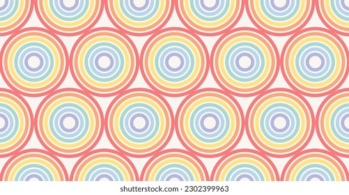 Abstract rainbow circles pattern. Geometric horizontal long background. LGBT colors. Cute colorful backdrop. Vector illustration
