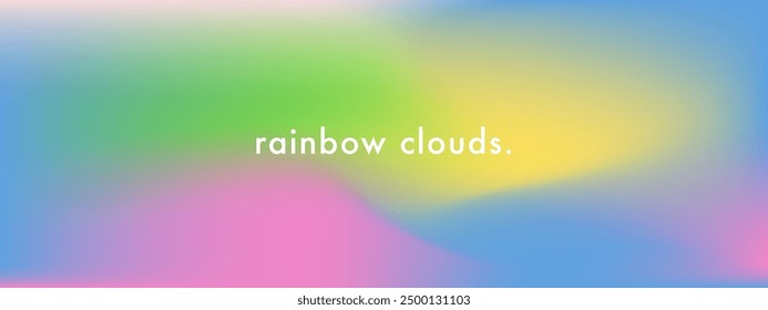 Nubes cirrus de color arcoíris Abstractas. Patrón de cielo degradado pastel. Anuncio de Vector de color azul claro, rosa, amarillo y verde. Fondo de gradiente colorido de fuzz de luz borrosa. Vector suave telón de fondo Horizontal