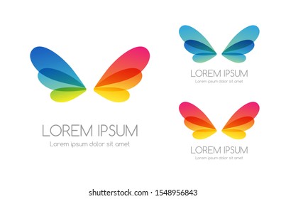 Abstract rainbow color logo of butterfly wings. Colorful vector emblem.